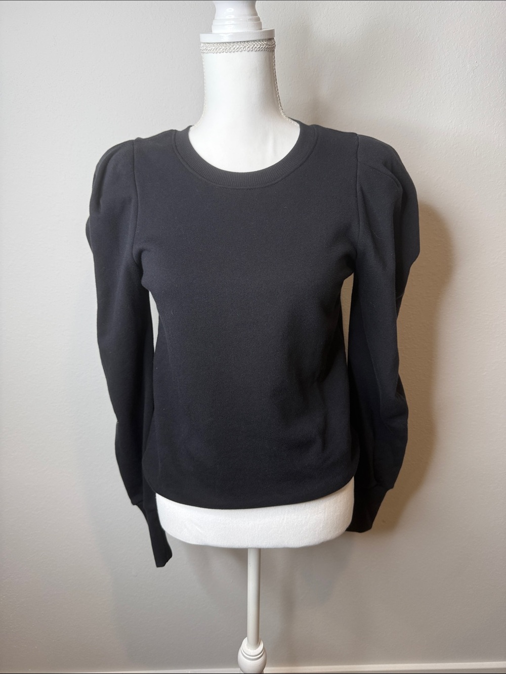 Nation LTD Black Puff-Sleeve Crewneck Sweatshirt Size Small Preppy Dressy Casual